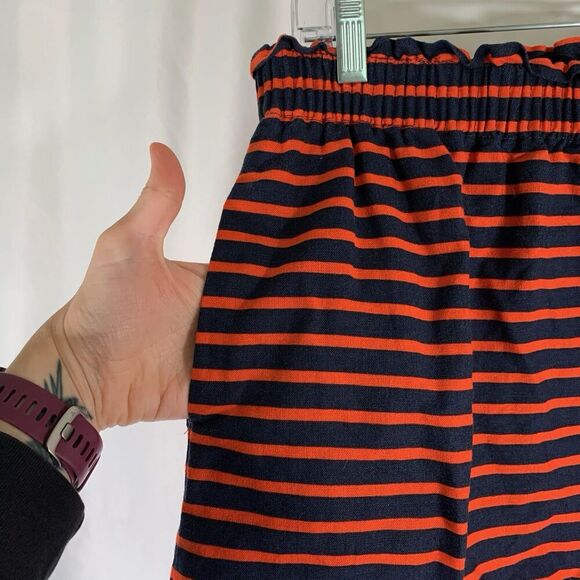 J. Crew Linen Blend Skirt Women's 12 Blue Red Striped Pockets Elastic Waist - Picture 2 of 6